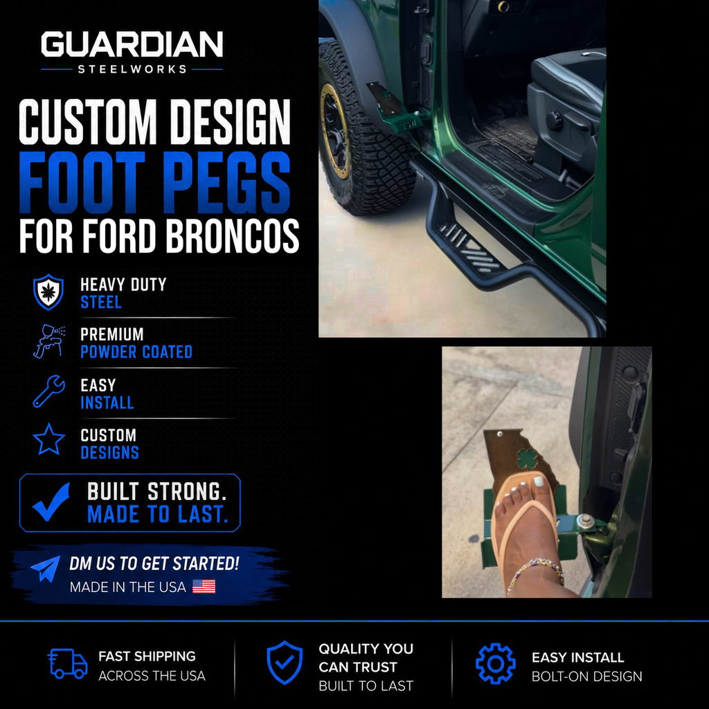 Custom Foot Pegs Compatible with Ford Bronco | Personalized Door-Off Foot Rests | Steel Powder Coated Accessories | Custom Design