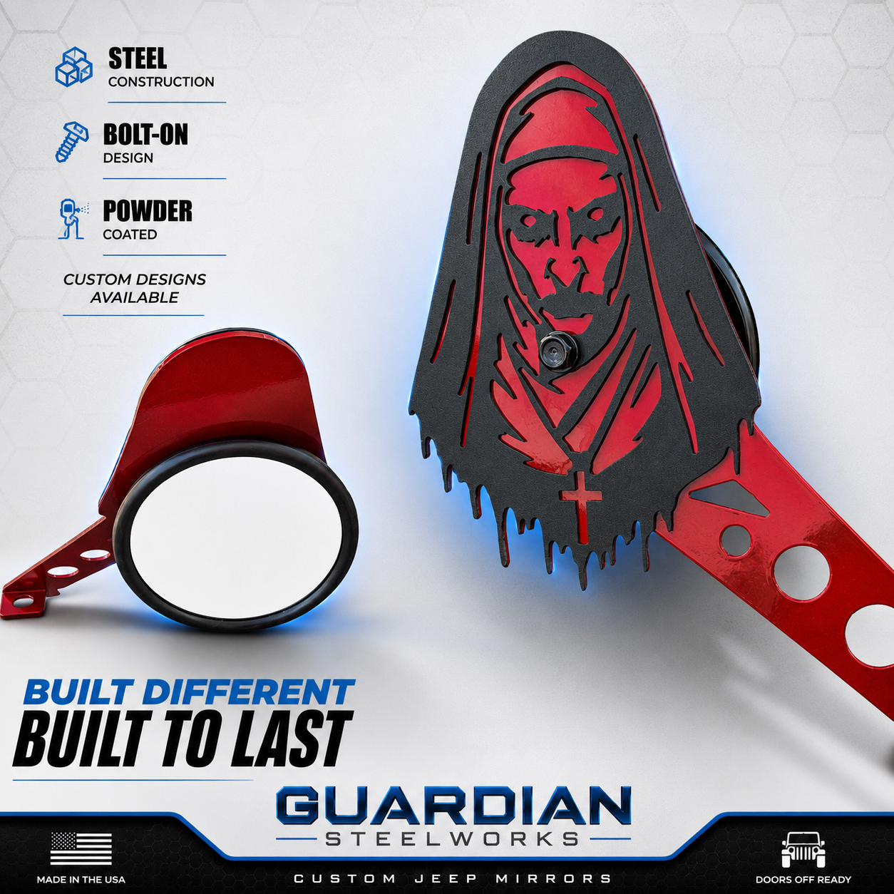 Ghost face side mirrors for Wrangler & Gladiator Aftermarket Jeep Accessories | Powder Coated Steel | Fits Most Jeeps