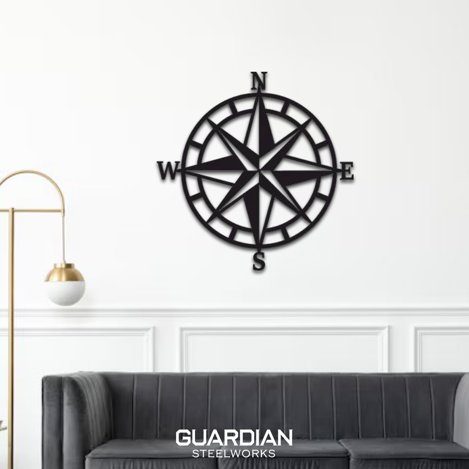Metal Compass Wall Art, Steel Wall Decor, Modern Farmhouse Home & Office Art