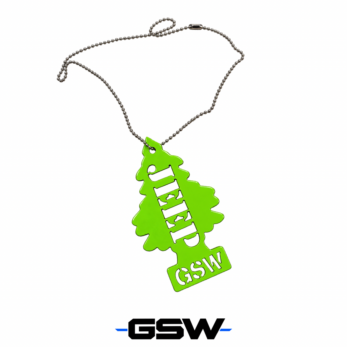 Green steel tree mirror hanger on ball chain